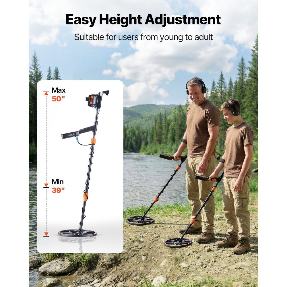 Adult Metal Detector 304.8mm Professional Metal Detector with 7 Modes IP68 Waterproof High Precision Gold Detector with Display Wireless Headphones Adjustable Length for Gold Hunting