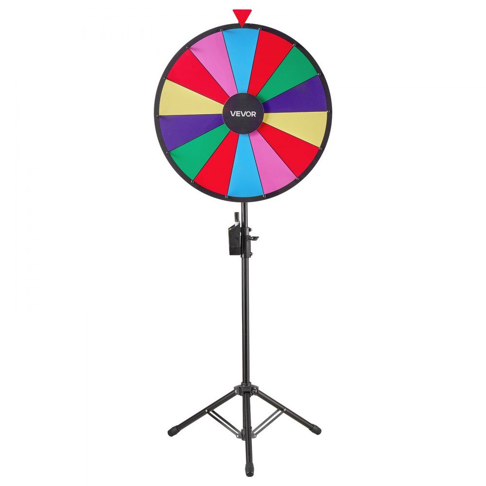 Rad van fortuin, spinnewiel (61 cm), 14 vakken, rad van fortuin met statief, in hoogte verstelbaar, loterijspelen, wedstrijden, roulette, met schoolbordspons & 2 stiften, 6 kleuren, ideaal voor feesten, cafés, kermissen, kermissen