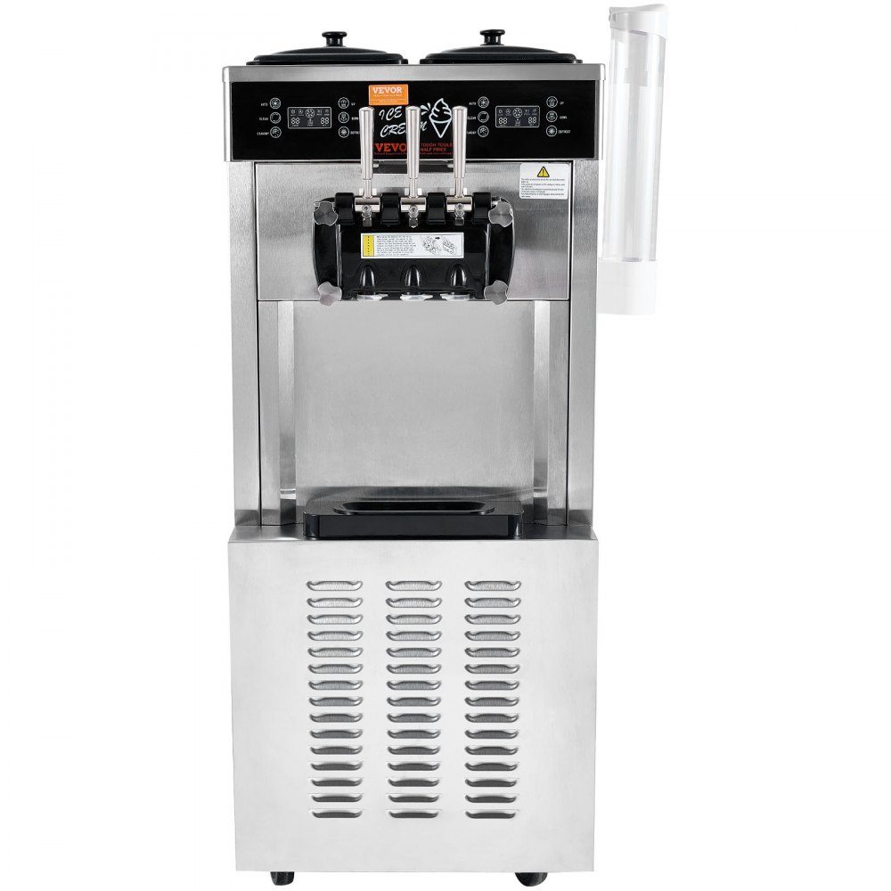 Komercyjna maszyna do lodów, wydajność 34-44 L/h, 1850 W, wolnostojąca maszyna do lodów miękkich w 3 smakach, 2 pojemniki ze stali nierdzewnej o pojemności 9 l, panel LED, obsługa jednocylindrowa i chłodzenie nocne