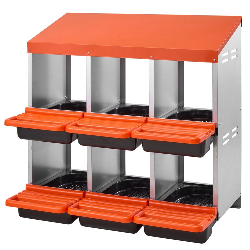 Laying nest, 6 compartments, roll-off nest made of metal, chicken nest with protective collecting lids, roll-off nest, breast nest for chickens, ducks, chickens and other poultry, 796x525x790 mm