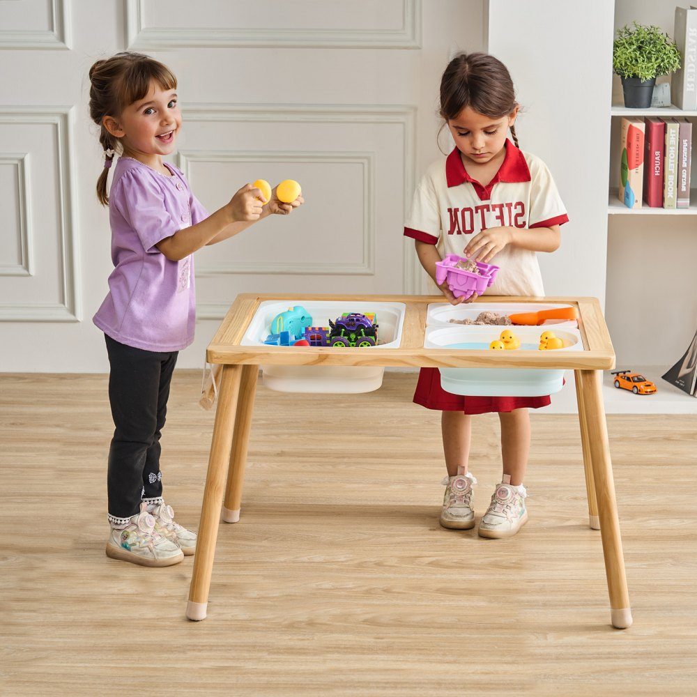 Sensory Table, Kids Activity Table with 3 Foldable Storage Bins and Paper Roll Holder, Sand and Water Table, Wooden Sensory Drawing Table, Gifts for Kids