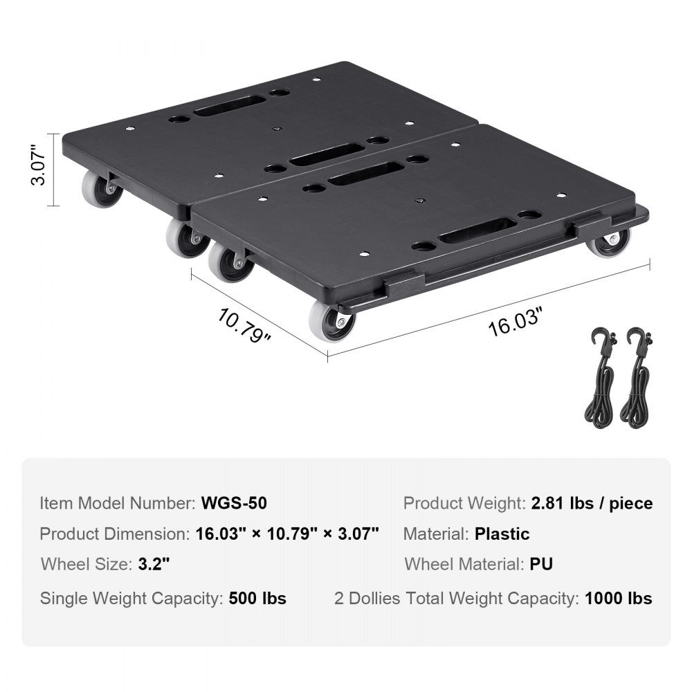 4 Wheel Furniture Trolley Portable Moving Wheels Heavy Duty Interlocking Small Flat Heavy Duty Furniture 2 Pack 16" x 11" 500lb Capacity Black