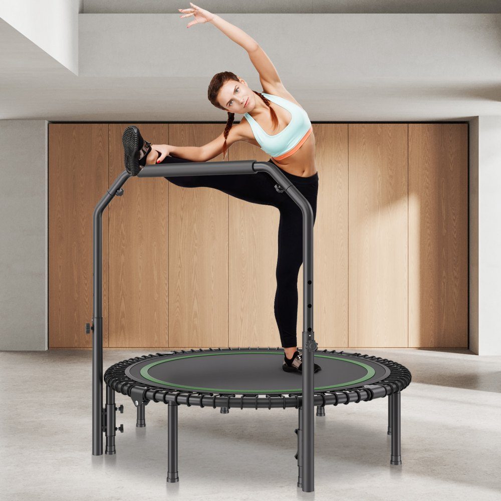 Opvouwbare minitrampoline fitness rebounder 1295 mm 205 kg veerkrachtige trainingstrampoline, rebounder sporttrampoline tuintrampoline met 4-traps in hoogte verstelbare handgreep & 42 spanbanden