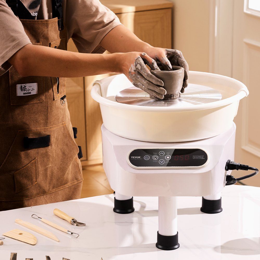 Pottery Wheel, 28cm Pottery Molding Machine, 450W Electric Pottery Wheel with Pedal and LCD Touch Screen, Direct Drive Ceramic Wheel and 3 Support Legs for DIY, White