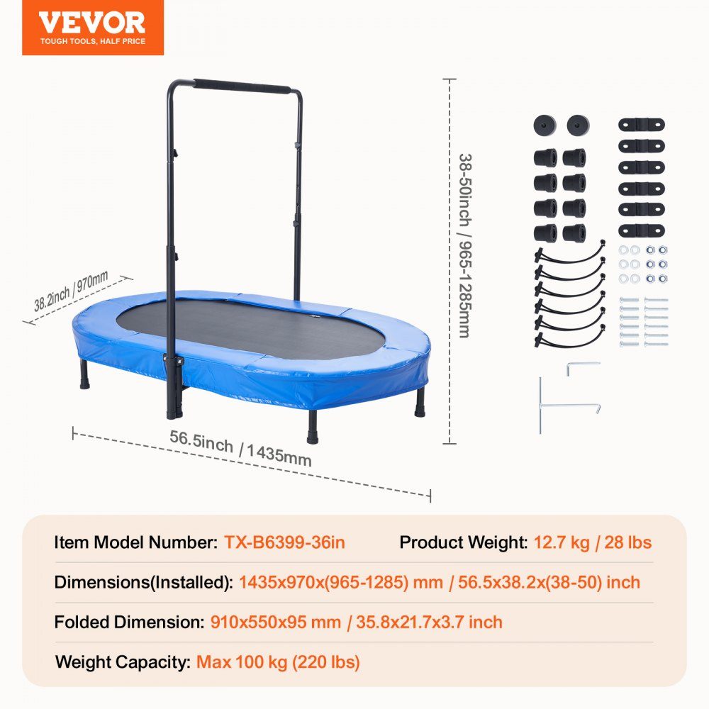 Kids Trampoline Indoor/Outdoor Trampoline, Foldable Mini Trampoline with Handle, Rebounder Trampoline, Garden Trampoline for Toddlers, Birthday Gift for Kids Ages 3 and Up for Fun, Blue