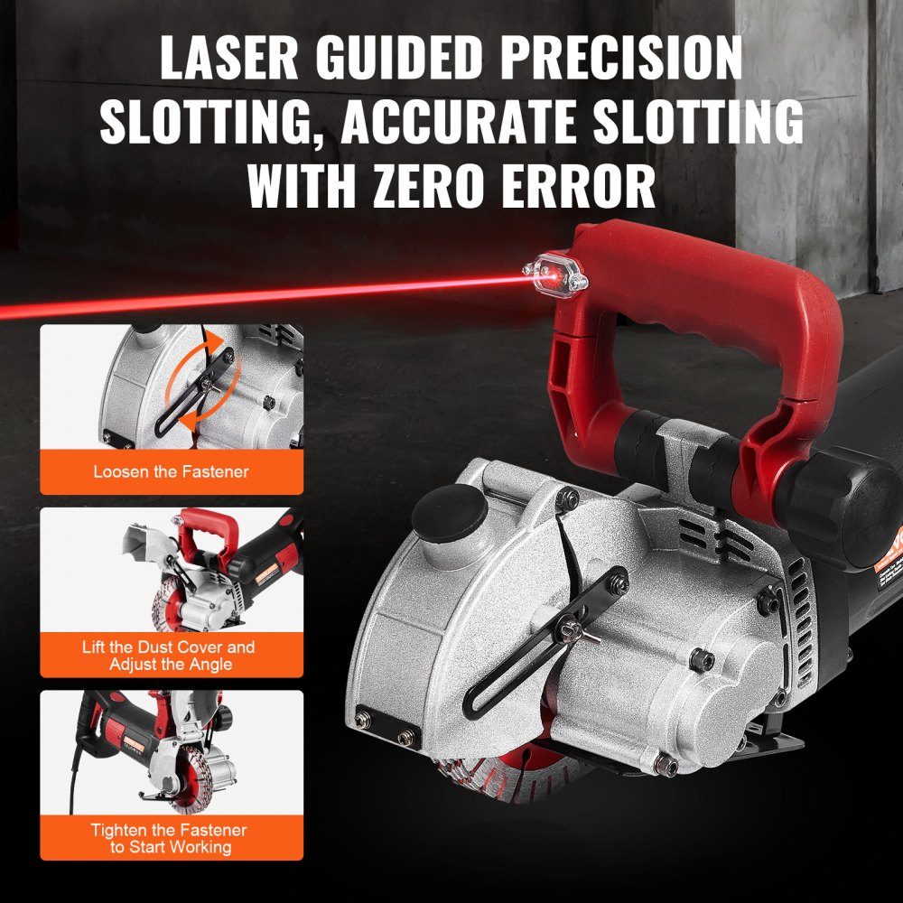 Wall chaser slot cutter 4800W, wall chaser 6500 rpm, wall chaser slot chaser with 34 mm depth, 38 mm width, electric grooving machine 54x20x24 cm with 5 φ125 mm saw blade, ideal for construction sites
