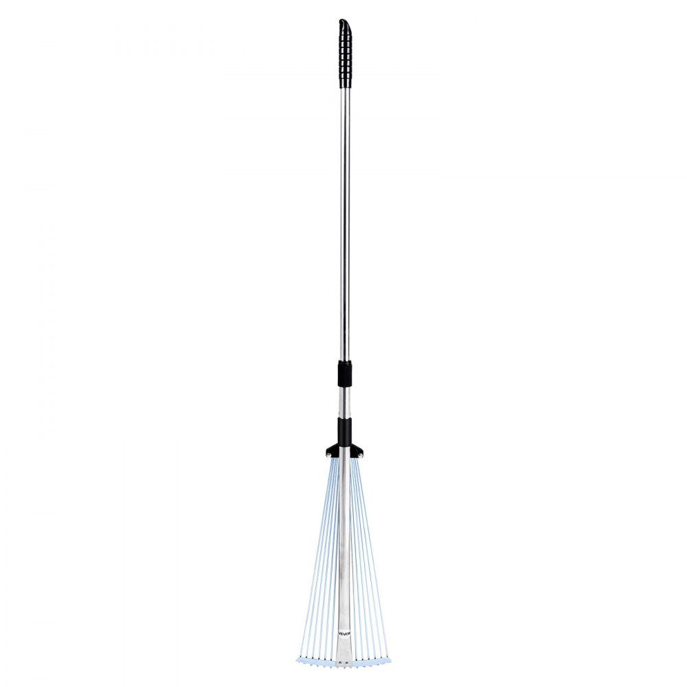 Laubharke, 15 Zinken, Gartenrechen für Rasen mit 570 mm breitem Kopf und 81–160 cm verstellbarer Stange, Fächerbesen zum Entfernen kleiner Blätter für Gartenarbeit, Camping, Hof, Gras