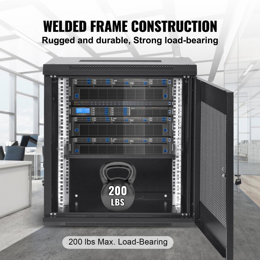 12U Wall Mount Network Server Cabinet 39.4cm/15.5" Deep Server Rack Cabinet Enclosure Max 90kg/200lbs. Floor-mounted loading capacity, with lockable door side panels, for IT equipment, A/V equipment