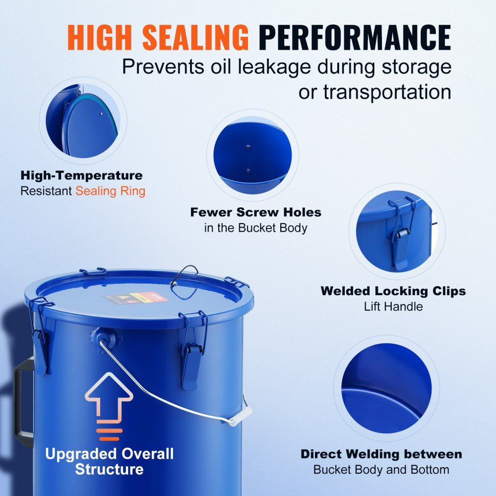 Frying Oil Bucket Oil Disposal Container, 5L Carbon Steel Frying Oil Bucket with Rustproof Coating, Oil Transport Container with Lid, Filter Bag for Filtering Hot Cooking Oil, Blue
