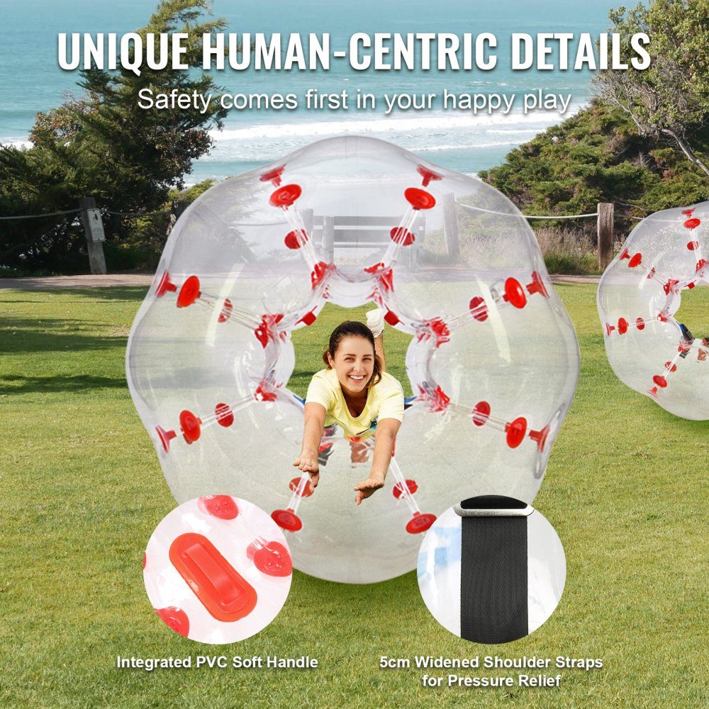 Aufblasbarer Bump-Ball, Bumper-Ball, 1 Stück, 1,2 m x 1,03 m, menschlicher Kollisionsball, PVC-Körper-Blasen-Bounce-Ball für Outdoor-Aktivitäten, transparent + rote Punkte, aufblasbarer Bumper-Ball