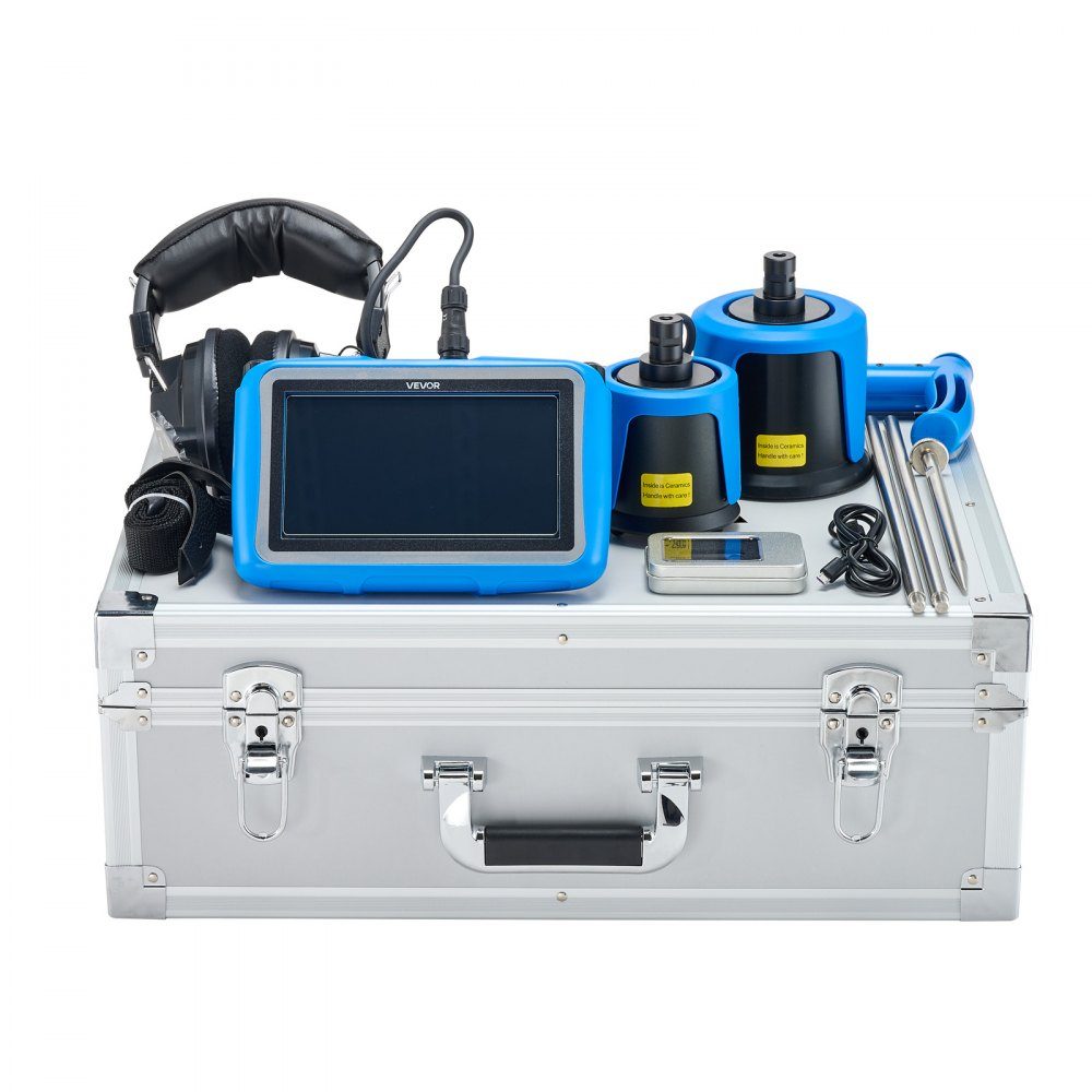Détecteur de fuite d'eau pour canalisations, 1 Hz - 10 000 Hz, détecteur de fuite à écran tactile 7" pour canalisations souterraines de 5 m - avec capteur moyen et grand, 3 baguettes d'écoute, écouteurs et sac