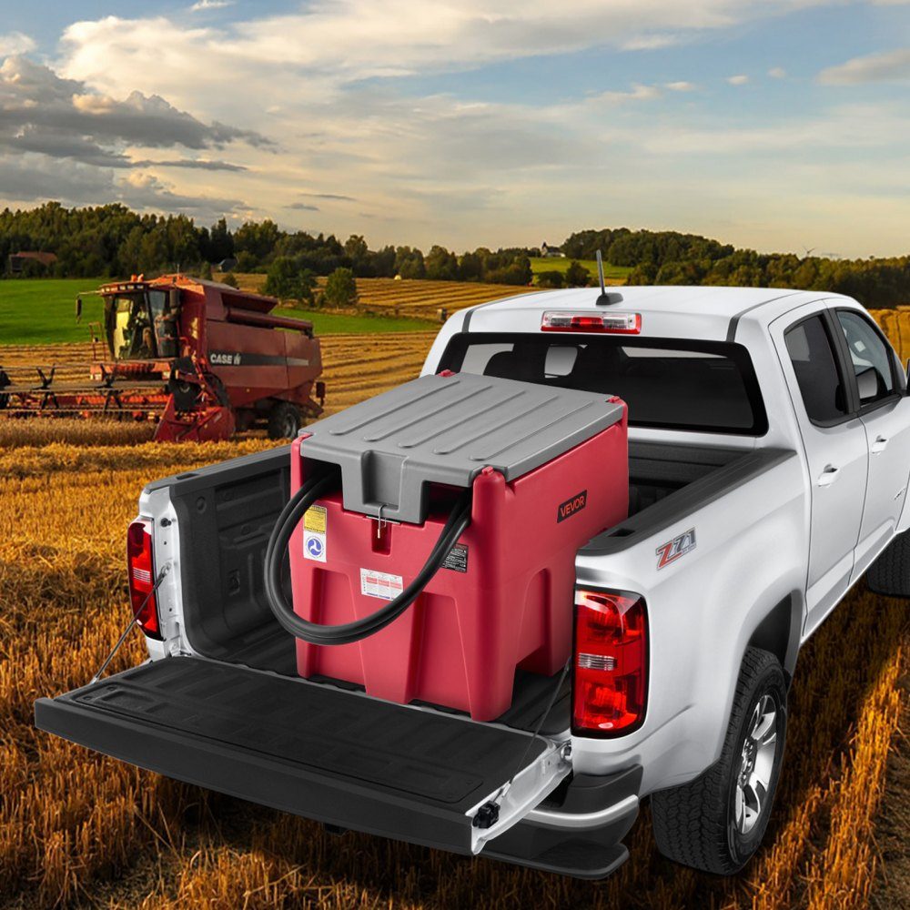 Portable diesel and petrol tank, 220L, 45L/min flow rate, diesel fuel tank with 12V transfer pump, 4m hose, automatic refueling nozzle, fuel transport transfer tank, red