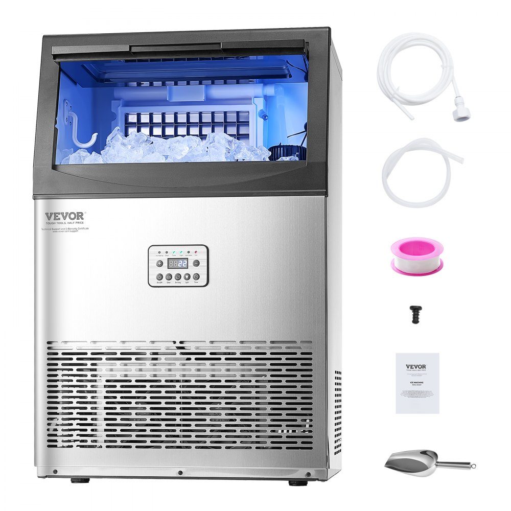 Kommerzielle Eismaschine (40,82 kg/Tag), Eismaschine mit 14,97 kg Speicherkapazität, 50 Eiswürfel in 15 Minuten, LED-Digitalanzeige, freistehend, selbstreinigend, für Bar, Büro, Restaurant