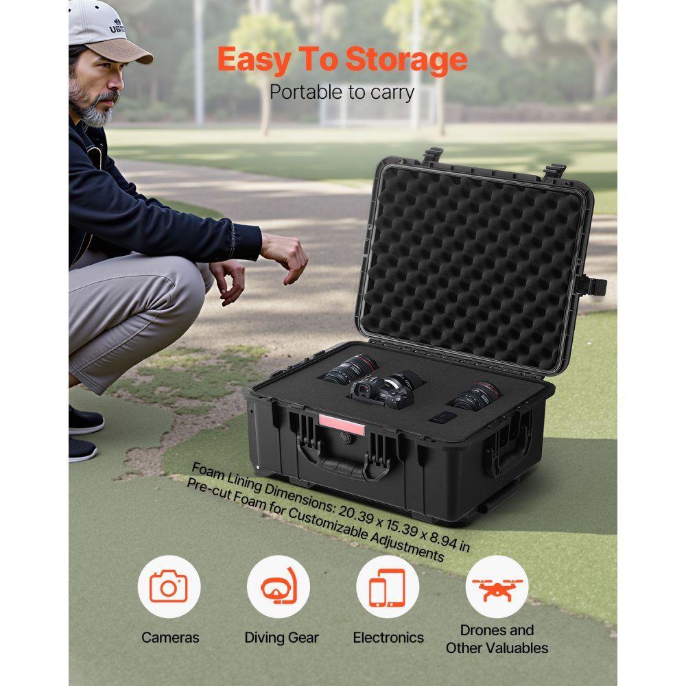 2.5 Cubic Feet Hard Shell Suitcase, Hard Shell Trolley Suitcase with Wheels and Extendable Pull Handle, Waterproof IP67-Schutzkoffer with 4 Clips, 4 Padlock Holes and Foam Insert