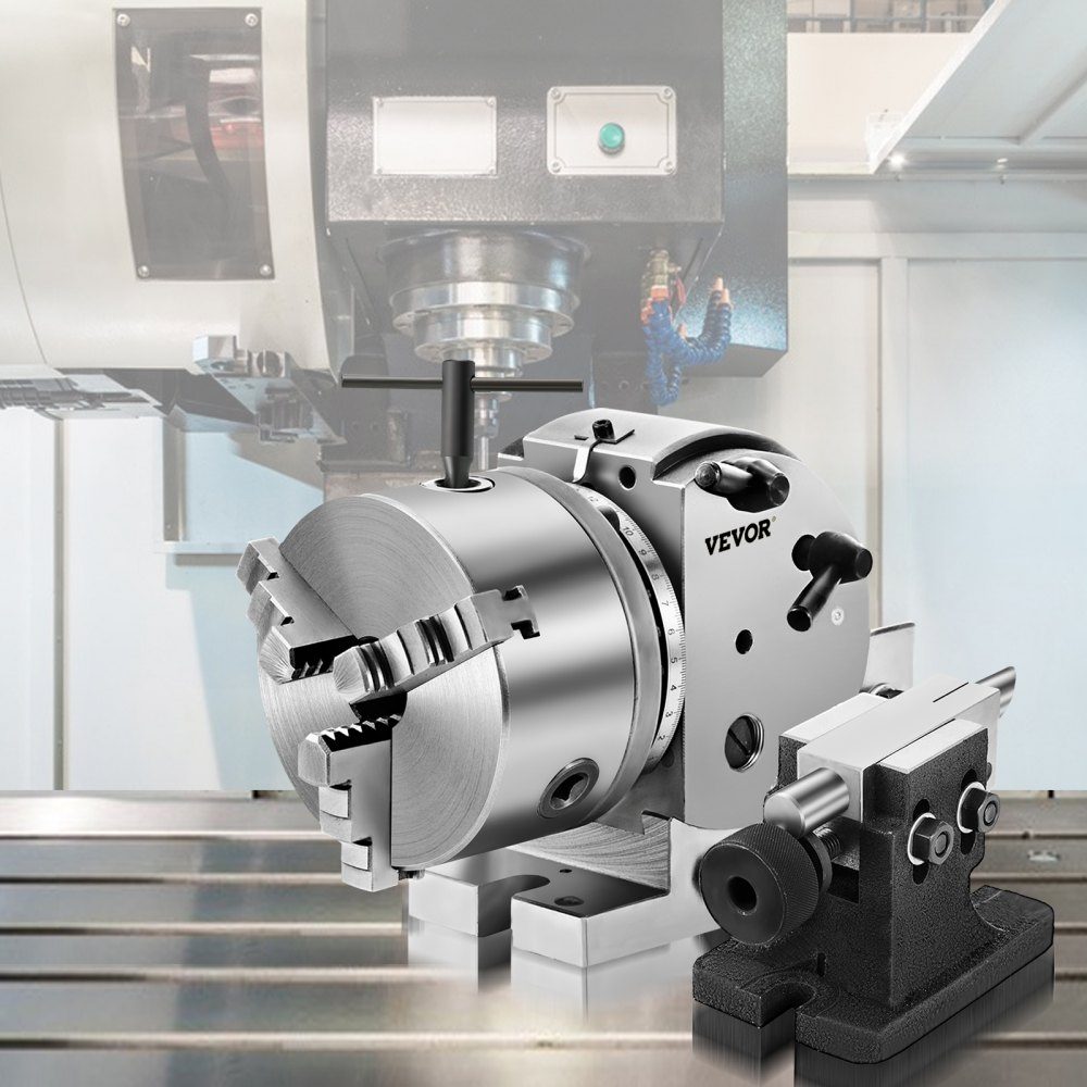 Dividing head with jaw chuck MK2, rotary table with indexing center height 100 mm, dividing head 23 kg, rotary table with plates, a strong support for the machined workpiece