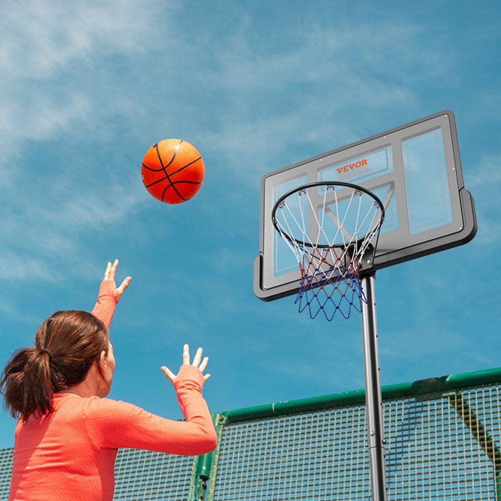 Panier de basket-ball d'extérieur, support de basket-ball réglable en hauteur de 122 à 305 cm, système de basket-ball noir résistant aux intempéries et à la rouille, support de panier de basket avec mobile à eau ou à sable
