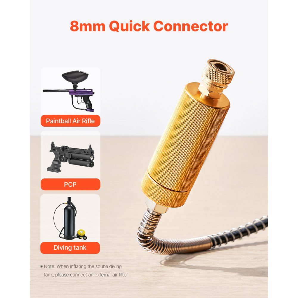 PCP Air Compressor, 800W Double Cylinder PCP Air Rifle Compressor 310bar/30MPa with Built-in Fan Cooling System, Auto Stop | Oil-free paintball tank compressor for air rifle, diving tank