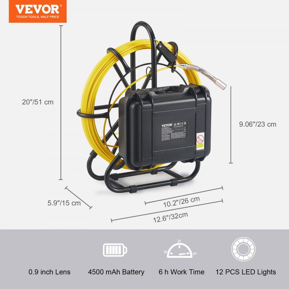 Sewer Camera 50m 23cm Screen Pipe Inspection Camera with DVR Function IP68-Kamera with 12 Adjustable LEDs with a 16GB SD Card for Sewer Pipe Home Sewer Pipe