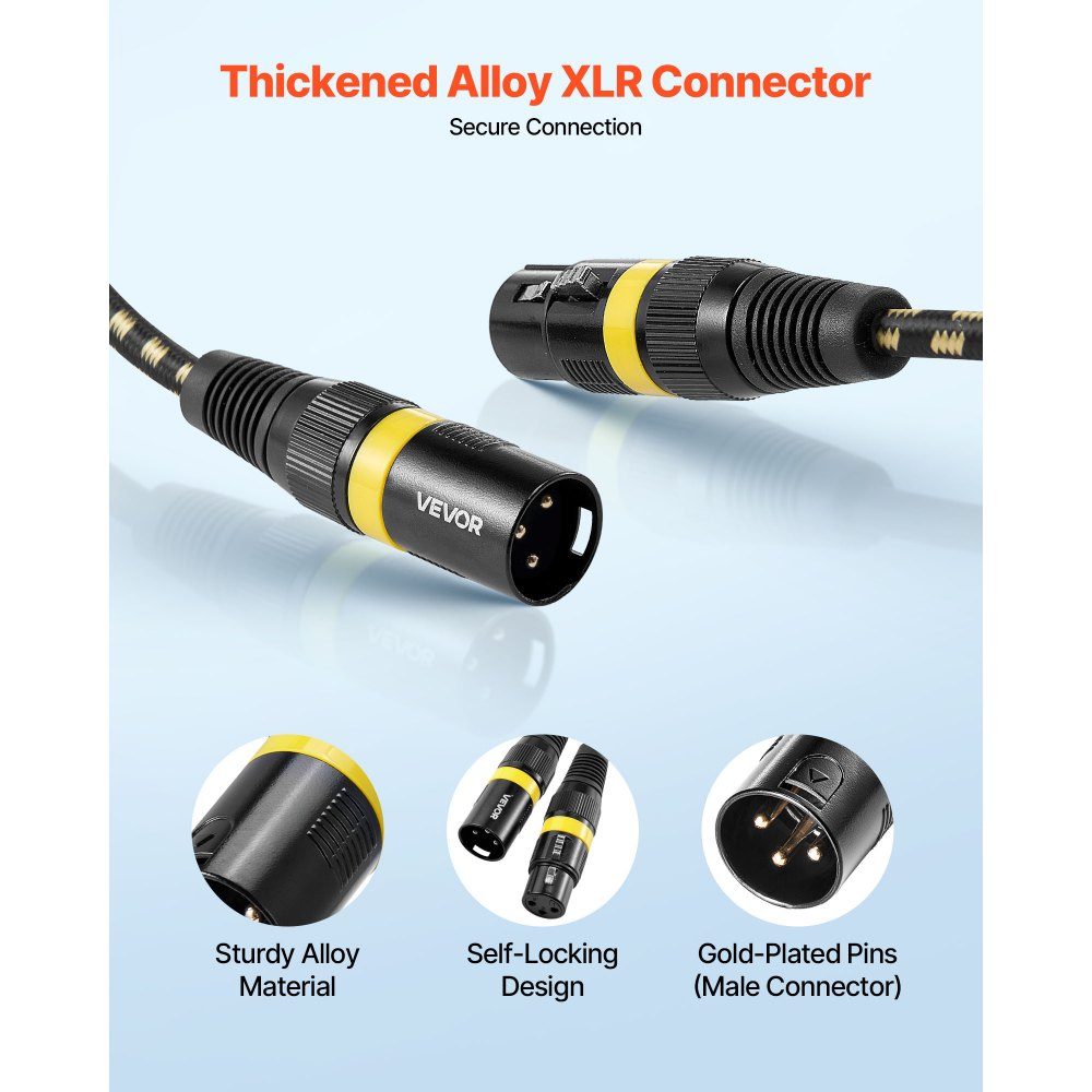 XLR-Kabel, 7,6 m, 6 Stück, abgeschirmte, symmetrische DMX-Mikrofonkabel (Stecker auf Buchse), vergoldete 3-polige XLR-Mikrofon-Lautsprecherkabel für Bühnenbeleuchtung, Mikrofone, Verstärker