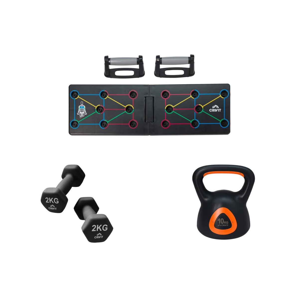 Deska do pompek CRIVIT / zestaw hantli / kettlebell Deska do pompek CRIVIT / zestaw hantli / kettlebell