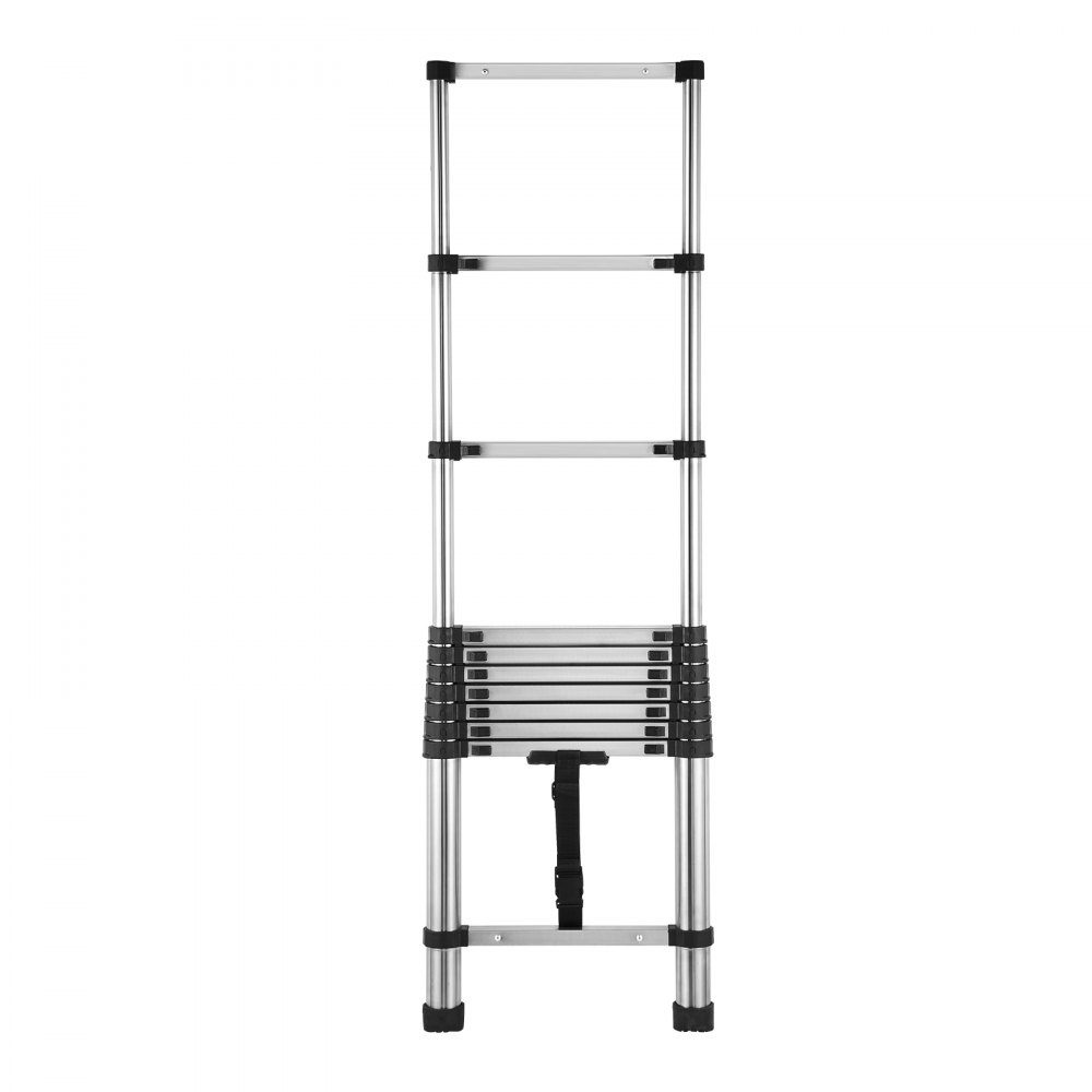 Telescopische ladder, 100 inch lange roestvrijstalen verlengladder, vouwladder met 150 kg laadvermogen (75 °) en antislipvoeten, draagbare 9-staps ladder voor thuis, camper, zolder