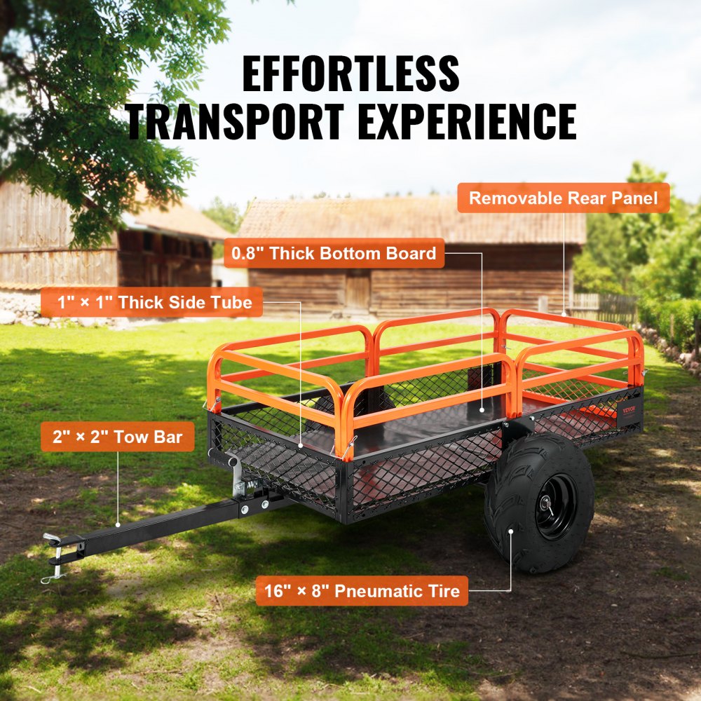 680kg Capacity Heavy Duty Lawn Tractor Dump Trailer, Tilt Bed Trailer Hitch, Folding Side Panel Trailer, Orange ATV UTV Dump Trailer 680kg Capacity Heavy Duty Lawn Tractor Dump Trailer, Tilt Bed Trailer Hitch, Folding Side Panel Trailer, Orange ATV UTV Dump Trailer