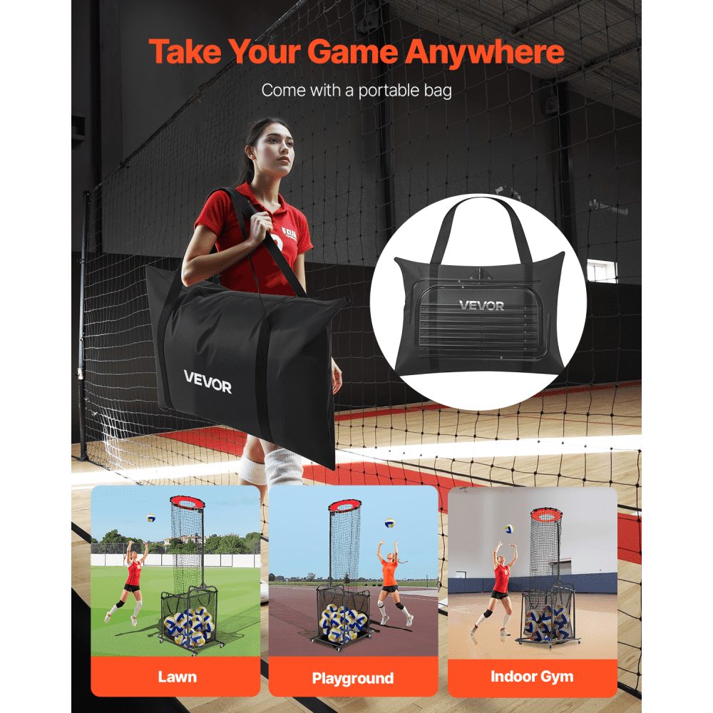 Volleyball Training Net, Angle & Height Adjustable Volleyball Trainer, Portable Practice Net with Trolley & Wheels & Carry Bag, Professional Serve & Smash Training