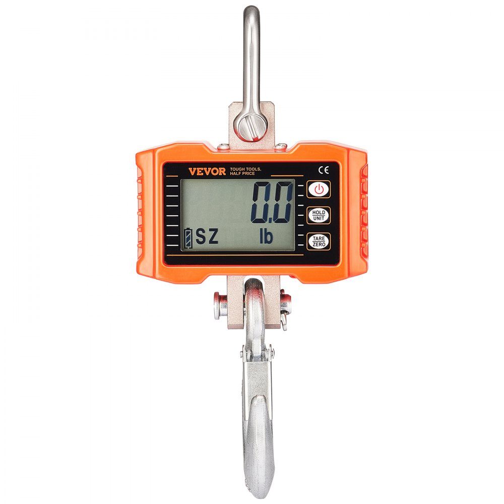Industrielle Hängewaage, 1000 kg, robuste digitale Kranwaage mit Fernbedienung, Lastwaage, Gehäuse aus Aluminiumguss, hochpräzises LCD-Display für Bau, Fabrik, Bauernhof, Jagd, Orange