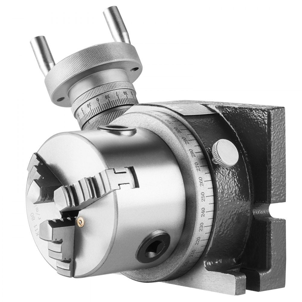 Fräsmaschinen-Drehtisch, 100 mm horizontales vertikales Modell, Präzisions-Fräsdrehtisch mit 80 mm 3-Backenfutter, M10 T-Bolzenmuttern für Frästechnik-Indizierungswerkzeuge