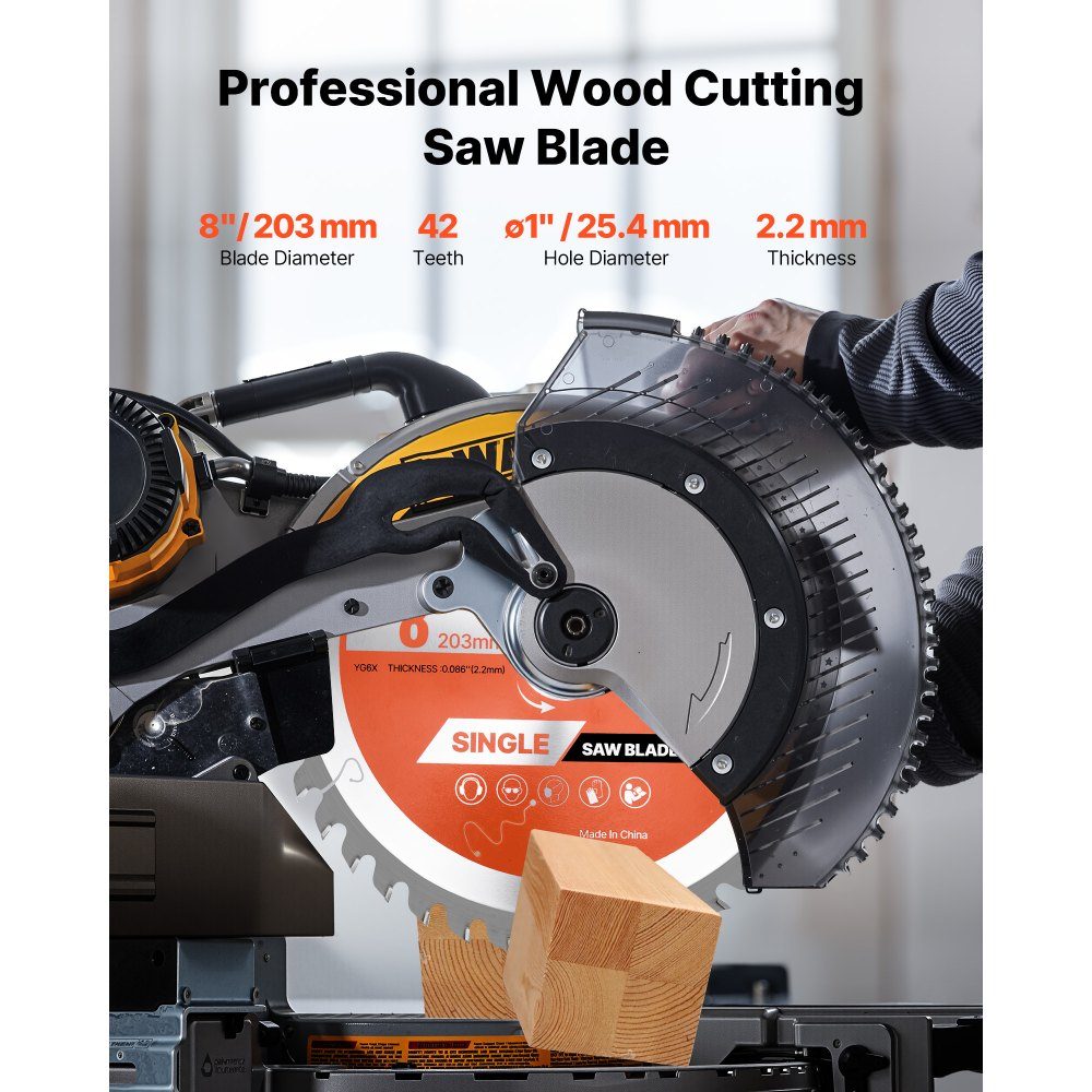 Circular saw blade (203mm diameter, 42 sharp teeth and 2.2mm thickness), ideal for plywood, OSB hardwood, compatible with circular saws, alloy saw blade with noise reducing heat dissipation
