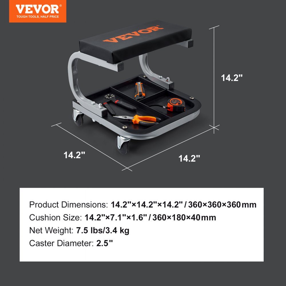 Car workshop rolling board, workshop lounger, assembly lounger, workshop stool, 36 x 36 x 36 cm, assembly rolling board with 36 x 18 x 4 cm seat, steel + PU workshop stool, load capacity up to 113 kg, repair stool