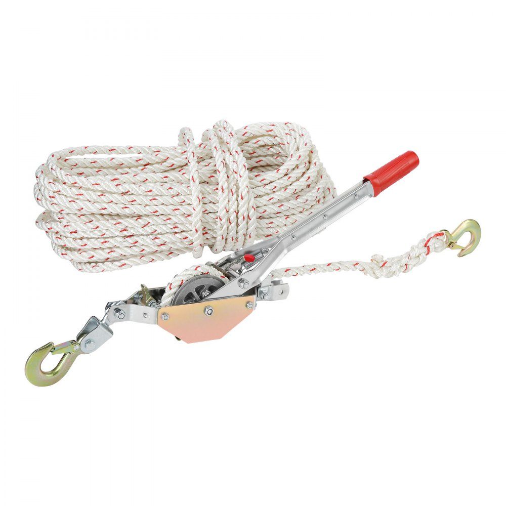 Rope Puller, 3/4 Ton Pulling Force, with 100 Feet of 5/8" Diameter Rope, 2 Hooks, Winch Included, Powerful Ratchet Pulling Tool for Moving Boats, Safe