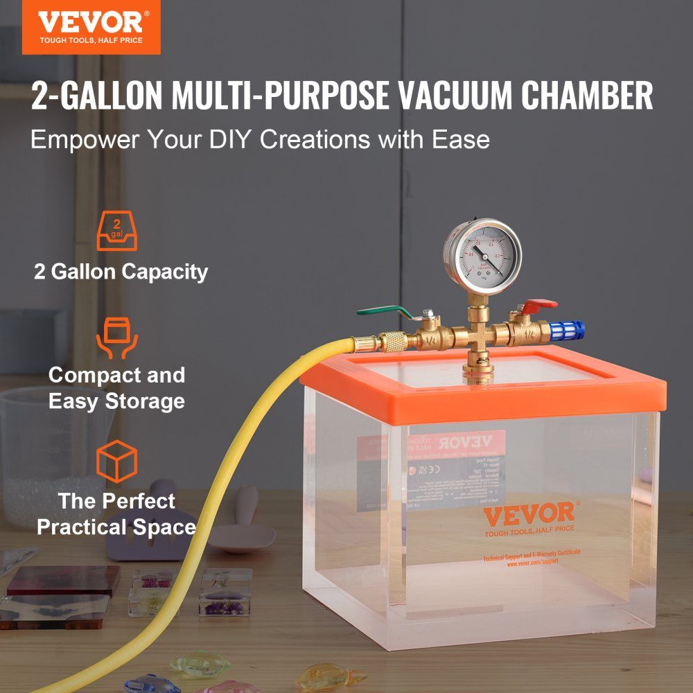 7.57L Vacuum Chamber, Improved Multi-Purpose Acrylic Vacuum Degassing Chamber, Transparent Vacuum Chamber, for Resin Degassing, Silica Gel Degassing, Gypsum Degassing and Vacuum Extraction