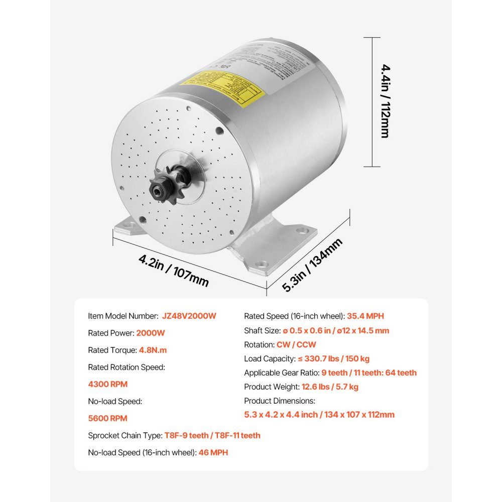 2000W Electric Brushless DC Motor Kit - 48V 4300RPM Motor with Upgraded Speed ​​Controller and Throttle Grip Kit for Go Karts E-Bike Motorcycle Scooter DIY