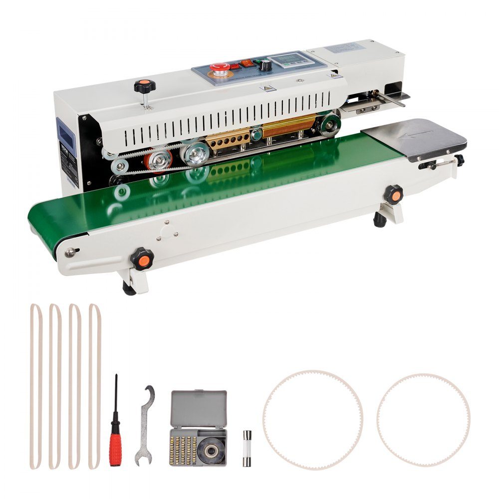 Continuous Bag Band Welding Machine, 0.24-0.47 inch/6-12mm Welding Width, Horizontal Band Welding Machine with Digital Temperature Control, Bag Welder for 0.02-0.8mm Plastic Bags, Inflation Function