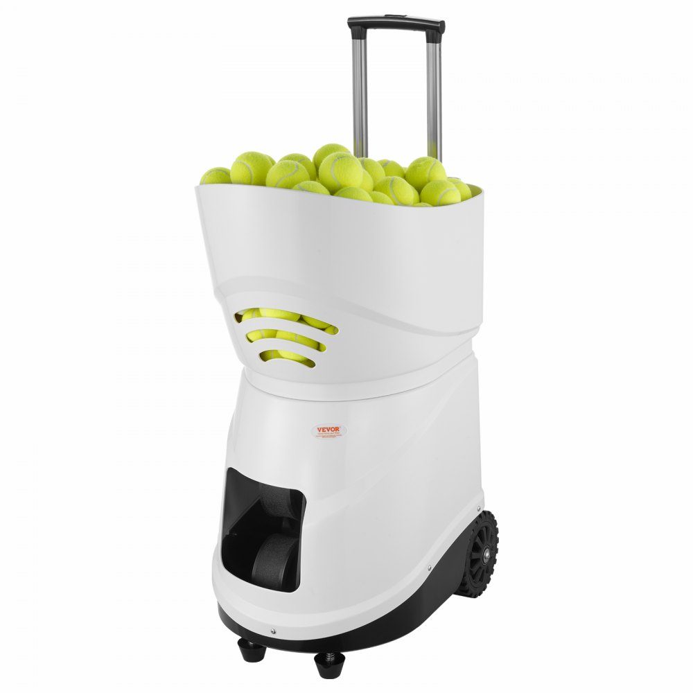 Tennisbalmachine, automatische draagbare tennisballenwerper, oefenwerper voor 150 ballen, tennistraining, 5 motoren, oefeningen in meerdere modi, meer dan 2 uur speeltijd, oplaadbare batterij, app-afstandsbediening