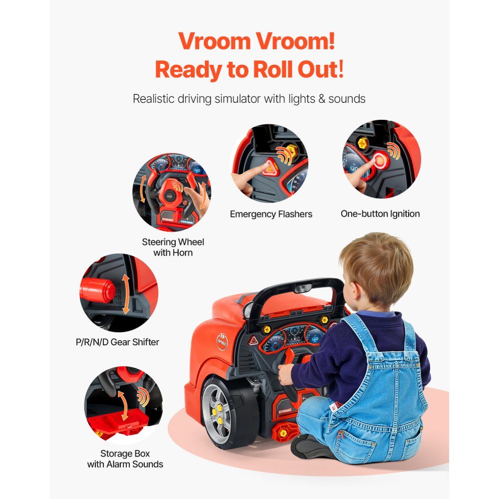 Jouet à moteur, kit de réparation de voiture de 60 pièces pour enfants avec pièces détachables, lumières et sons, volant et klaxon, kit d'atelier mécanique pour enfants pour les tout-petits à partir de 3 ans, rouge