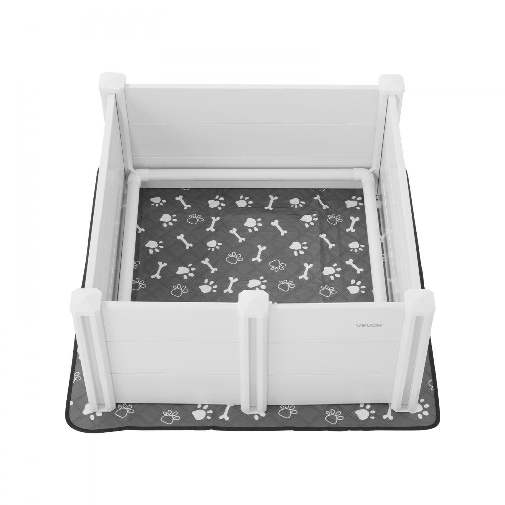 Whelping box for dogs, 98x98x46cm, puppy playpen made of plastic PVC with height-adjustable door & washable pee pad, deformation-proof puppy box for medium-sized dogs, milk white