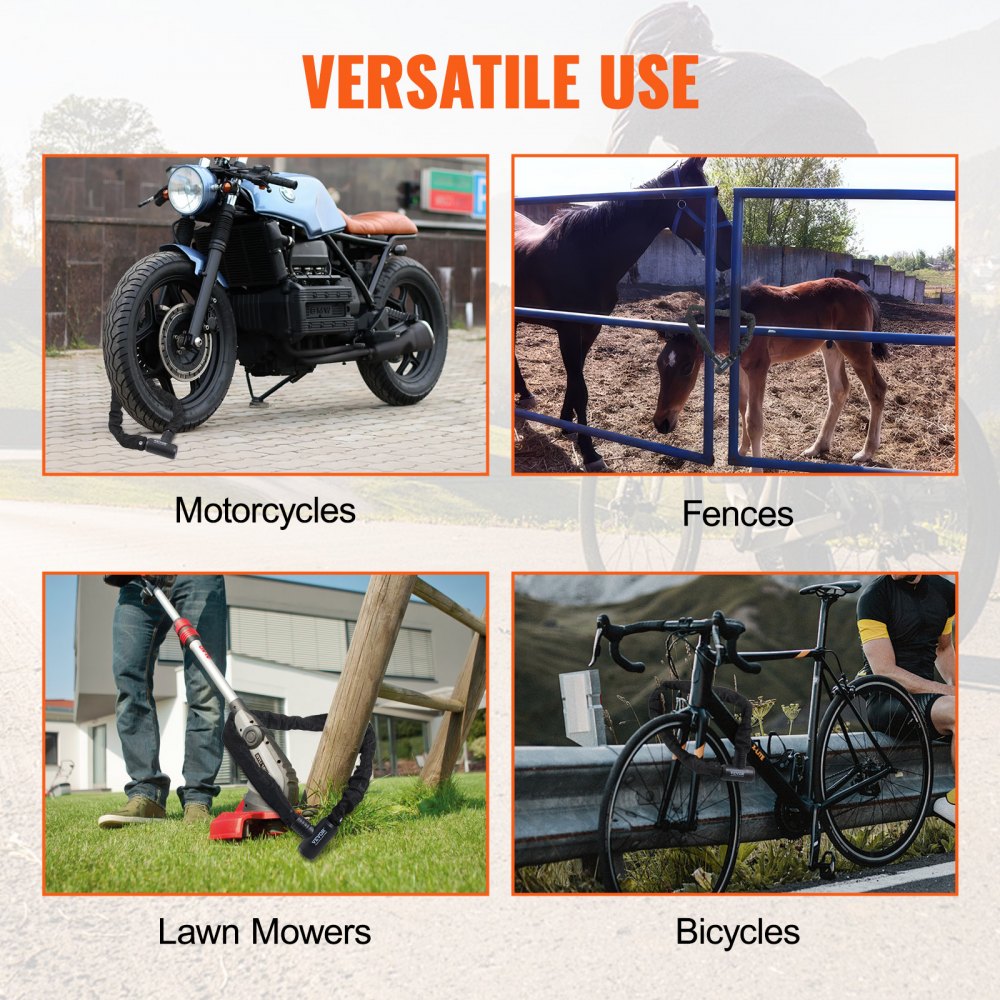 Combinatiekettingslot van 1,8 m, fietskettingslot met 4 sleutels, robuuste anti-diefstal fietssloten met hoge veiligheid, perfect voor fiets, motorfiets, scooter, fietsdeur, hek, poort