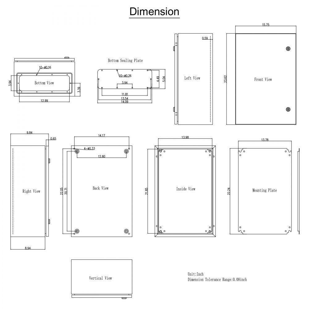 NEMA stalen behuizing 60x40x25cm NEMA 4X stalen schakelkast IP66 waterdicht en stofdicht elektrische aansluitdoos voor buiten/binnen met montageplaat