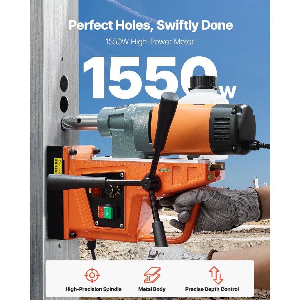 Wiertarka, 1550 W, średnica wiertła 50 mm, wiertarka magnetyczna o mocy 2922 funtów, 500 PRM, 10-biegowa wiertarka elektryczna do powierzchni metalowych, przemysłowa i majsterkowanie