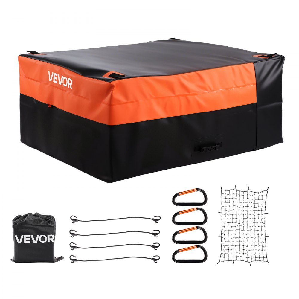Sac porte-bagages, sac de lit de camion en PVC 840D imperméable (0,736 m³), ​​​​sac à bagages pour rangement sur le lit des camions avec filet à bagages pour voitures, SUV, camionnettes, noir, orange