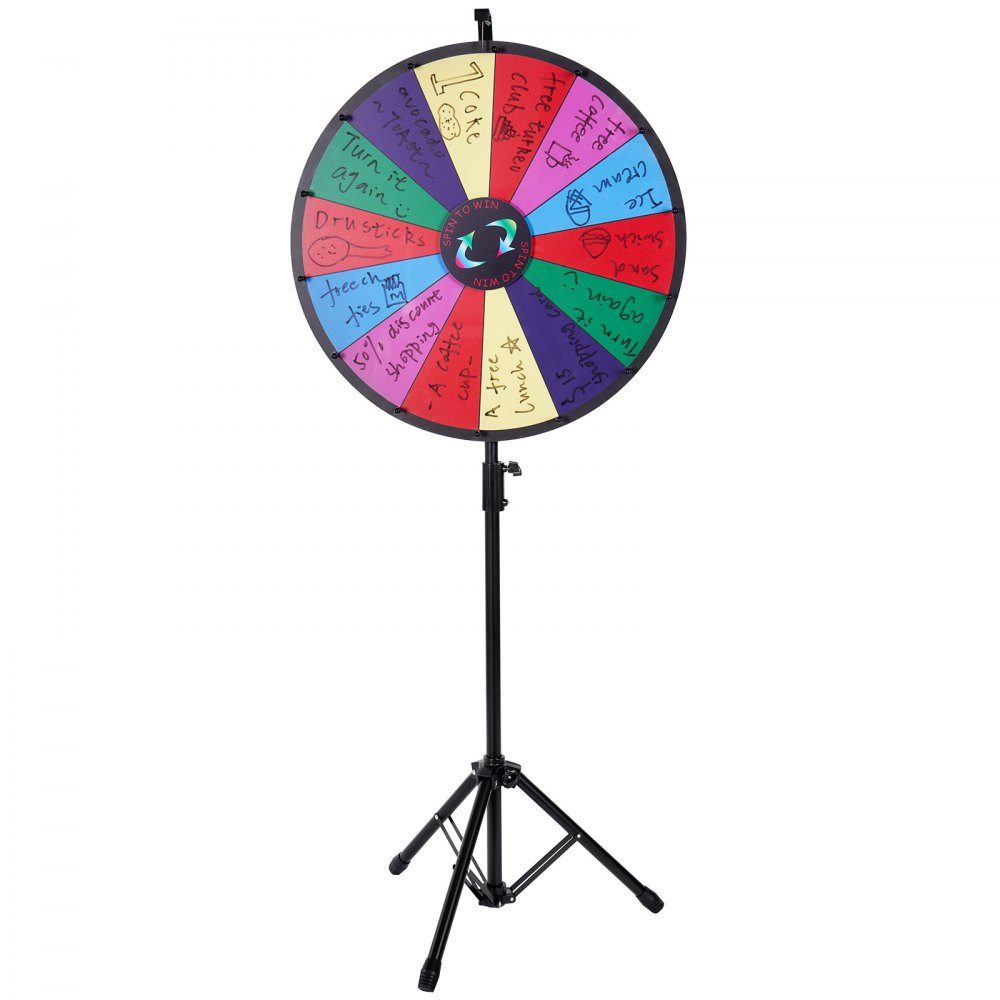 Roue de la Fortune (601 mm) avec 14 compartiments et support réglable en hauteur (1125-1530 mm) ainsi qu'une roue de roulette essuyable et un sac de rangement, une roue de prix rotative pour les fêtes, pubs, foires et foires