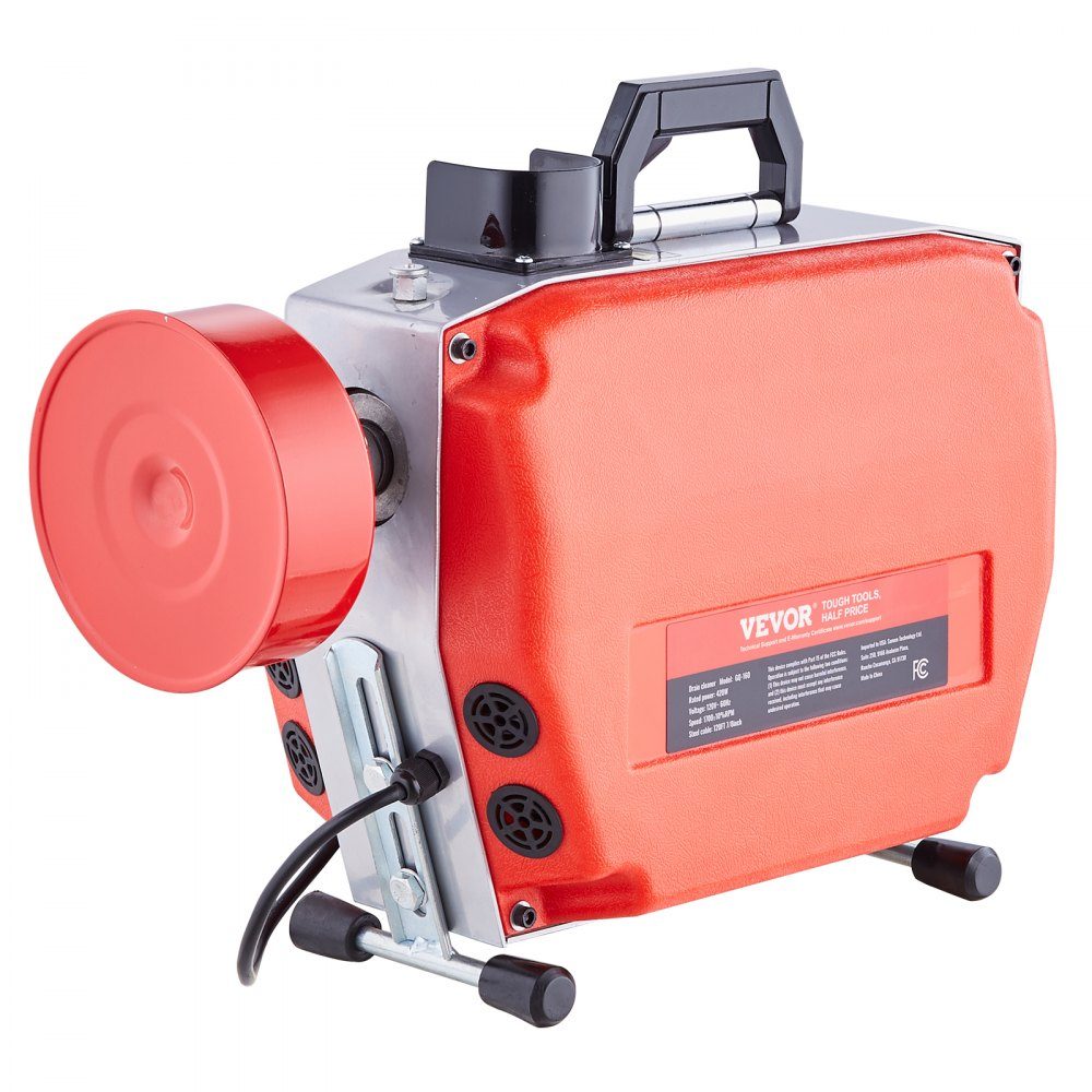 120ft x 7/8" Pipe Cleaning Machine, 420W Electric Pipe Cleaning Cable with Manual Feed - with 6 cutters, 2 steel cables (120ft x 7/8" and 18ft x 3/8") and CW/CCW control for 1.9" to 6" pipes