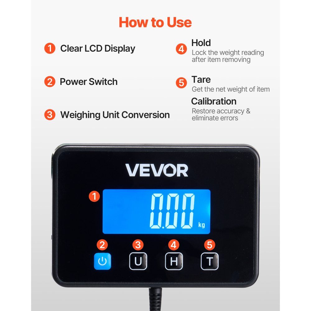 Digital Parcel Scale 10/100g Double Precision 200kg Platform Scale with Hold/Tare Function and LCD Display for Parcels, Postage, Luggage, Battery and Charging Cable Included