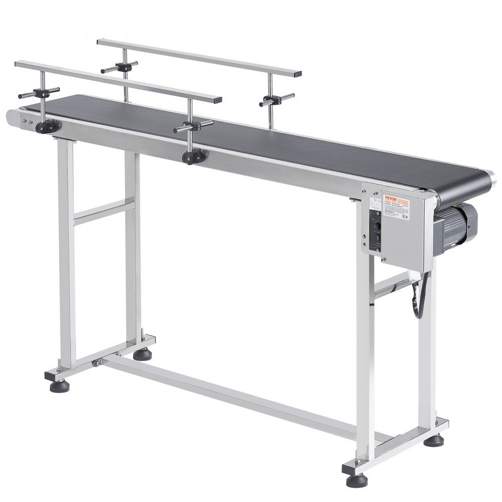Belt Conveyor 1498.6 x 398.8mm Conveyor Table Motorized Belt Conveyor for Inkjet Coding Applications Powered PVC Belt Anti-Static Adjustable Speed ​​(Double Guardrail)