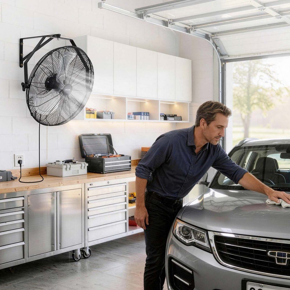 2x 120W Industrie-Wandventilator 60 cm, 7 m/s oszillierender Wandventilator mit 3 Stufen & verstellbarem Neigungswinkel, gewerblicher Industrieventilator für Werkstatt, Garage, Lager, Fitnessstudio, Schwarz