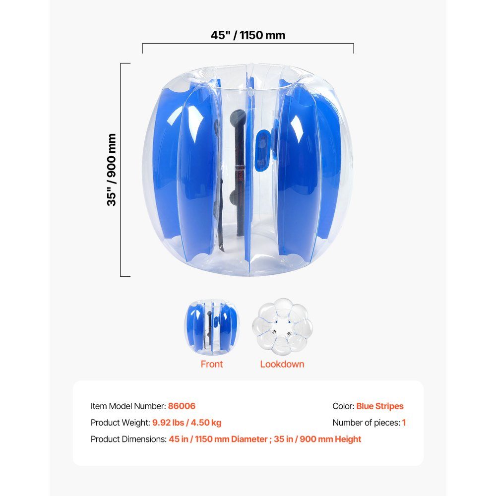 Aufblasbarer Bumper-Ball (1 Stück), 1,2 m, robust, 0,5 mm dick, PVC, Blasenklopfer, Kollisionsball für Outdoor-Sport, Mannschaftsspiele, Spielzeug für Yard Park (blaue Streifen)