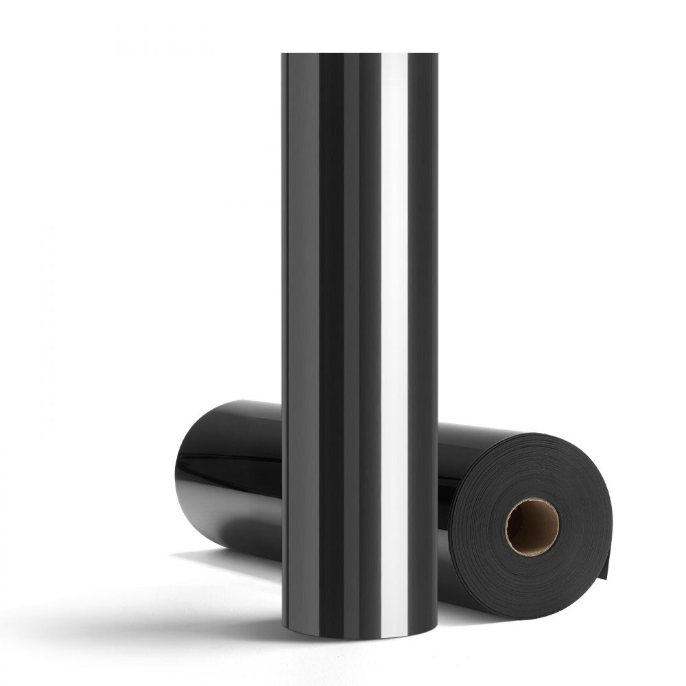 Film de transfert thermique en vinyle (304,8 x 21336 mm) Noir brillant HTV Rouleau de vinyle thermocollant compatible avec les machines de découpe pour divers matériaux T-shirts Coussins Chapeaux