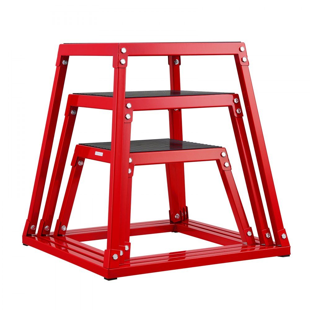 Boîtes de saut pliométriques 3 pièces, boîte pliométrique rouge de 305/458/609 mm, ensemble de boîtes d'exercices de remise en forme antidérapantes pour l'entraînement de fitness à domicile, l'entraînement de force de conditionnement, l'entraînement de sa